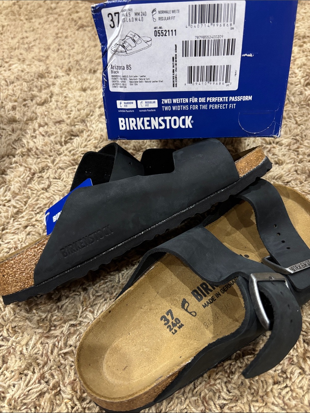 Birkenstock Arizona BS Black Leather Two-Strap Sandals Size 40 EU - Picture 6 of 8